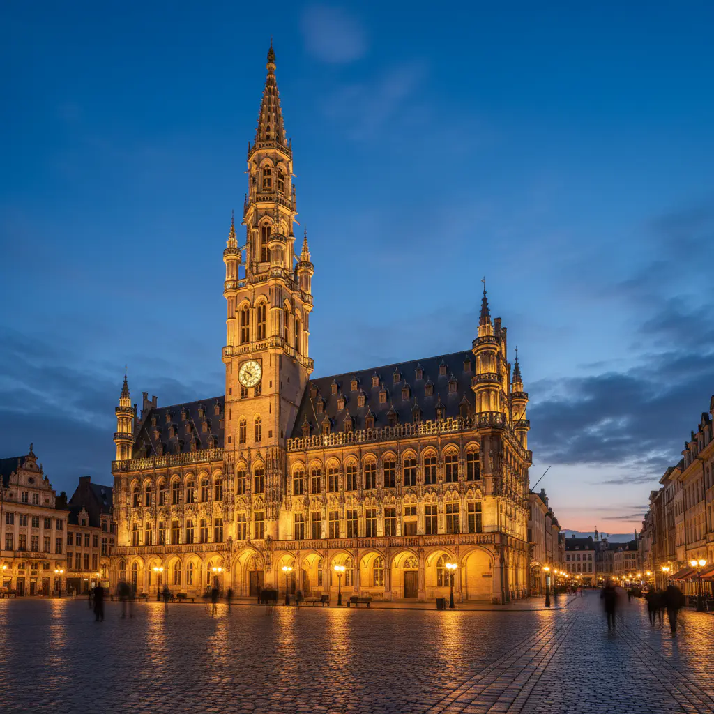 Stadhuis verlicht bij nacht